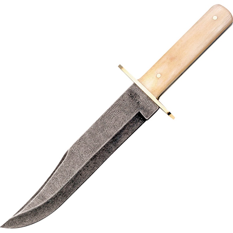 Bear & Son Bowie Smooth White Bone Damascus Fixed Blade Knife w/ Sheath WSB02D