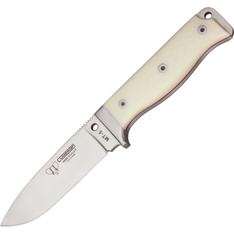 Cudeman MT5 Survival White Micarta Bohler N695 Fixed Blade Knife w/ Sheath 120B