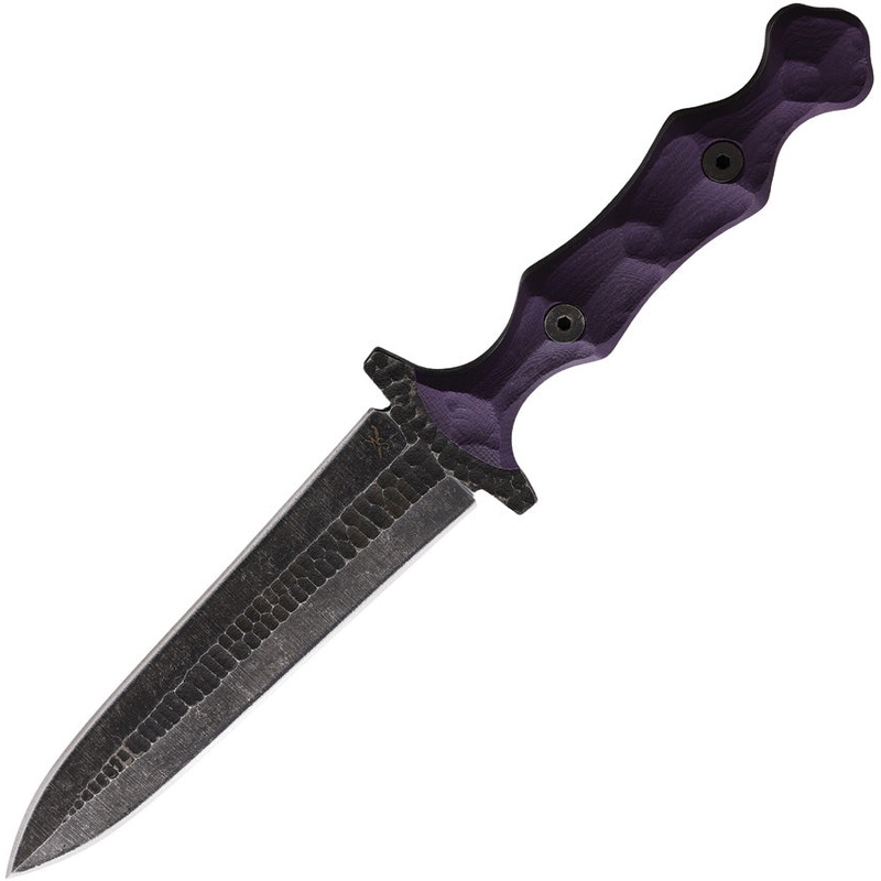 Stroup Knives Dagger Purple Sculpted G10 Handle 1095HC Fixed Blade Knife DAGPG10S