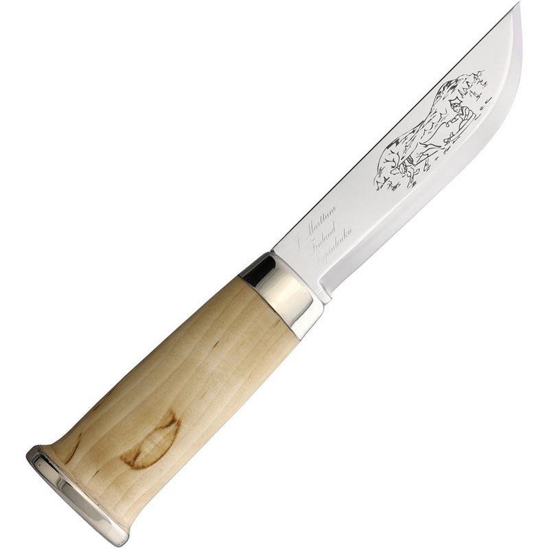 Marttiini Lapp 240 Fixed Blade Knife Curly Birch Wood Stainless Steel Clip Point 240010C