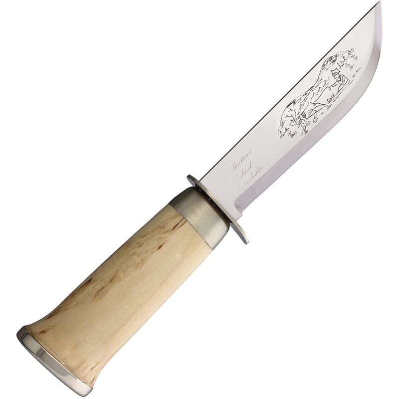 Marttiini Lapp 245 Fixed Blade Knife Curly Birch Wood Stainless Steel Clip Point 245010C
