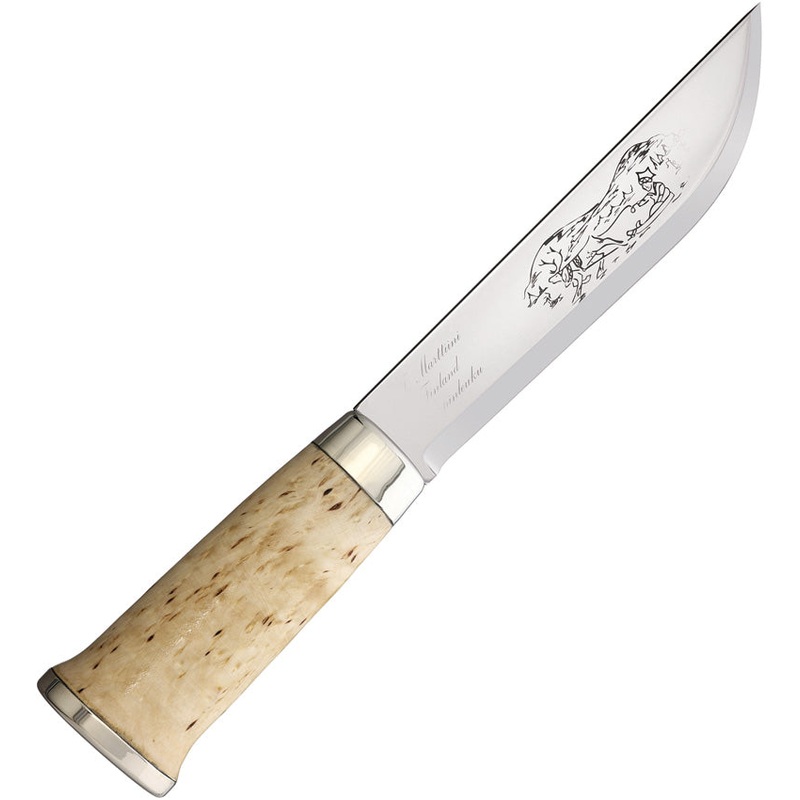 Marttiini Lapp 250 Fixed Blade Knife Curly Birch Wood Stainless Steel Clip Point 250010C