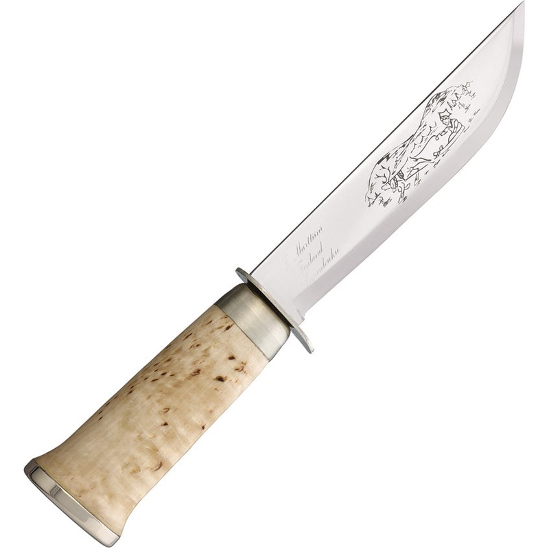 Marttiini Lapp 255 Fixed Blade Knife Curly Birch Wood Stainless Steel Clip Point 255010C