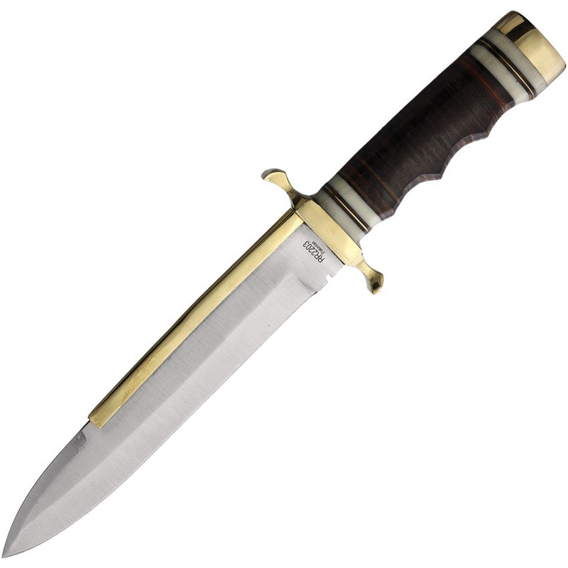 Rough Ryder Bowie Stacked Leather Stainless Fixed Blade Knife w/ Sheath 2203