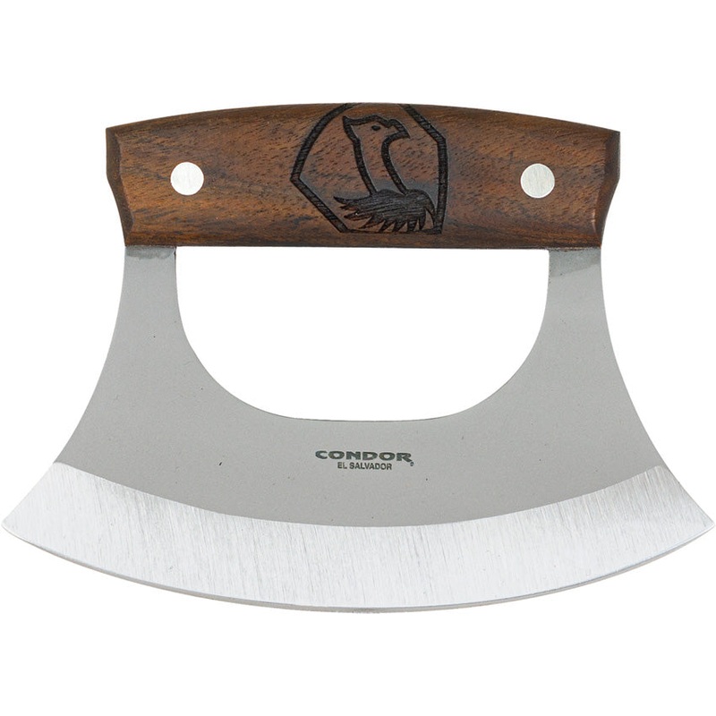 Condor Ulu Walnut Wood 1075HC Fixed Blade Knife w/ Belt Sheath 500760HC