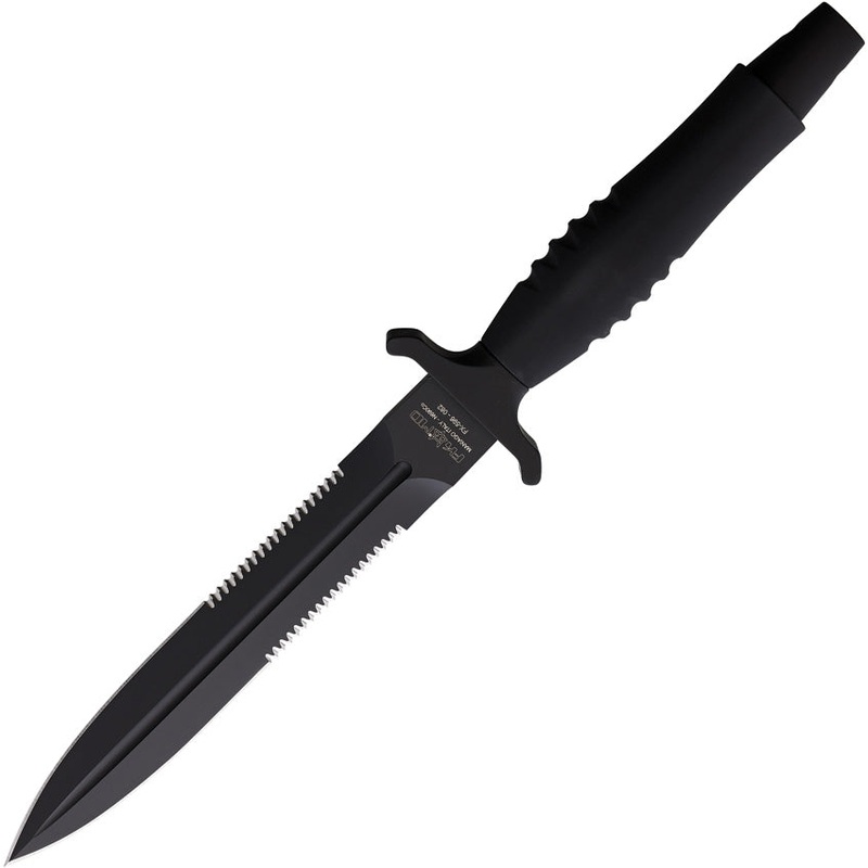 Fox Veleno Dagger Black Aluminum Bohler N690 Serrated Fixed Blade Knife 596AF