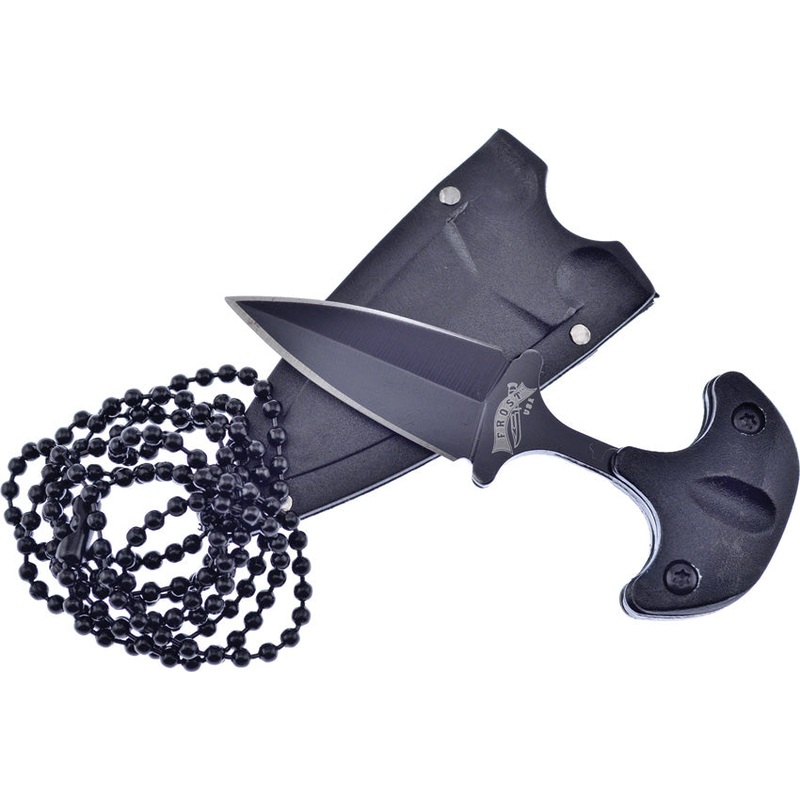 Frost Cutlery Black Aluminum Double Edge Push Dagger w/ Neck Sheath C96B