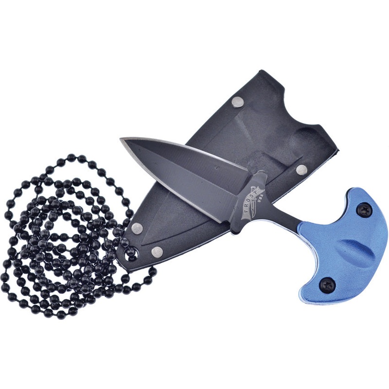 Frost Cutlery Blue Aluminum Double Edge Push Dagger w/ Neck Sheath C96BL