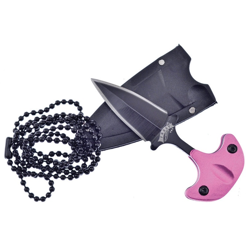 Frost Cutlery Pink Aluminum Double Edge Push Dagger w/ Neck Sheath C96HP