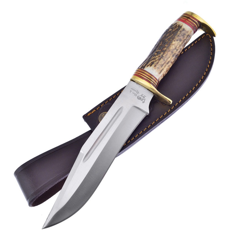 Hen & Rooster Deer Stag Stainless Steel Fixed Blade Knife w/ Leather Belt Sheath 185