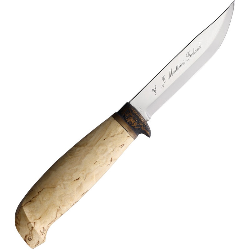 Marttiini Lynx Waxed Curly Birch Stainless Steel Fixed Blade Knife w/ Belt Sheath 134012C