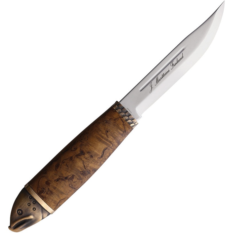 Marttiini Salmon Waxed Curly Birch 4034 Stainless Steel Fixed Blade Knife w/ Belt Sheath 552010