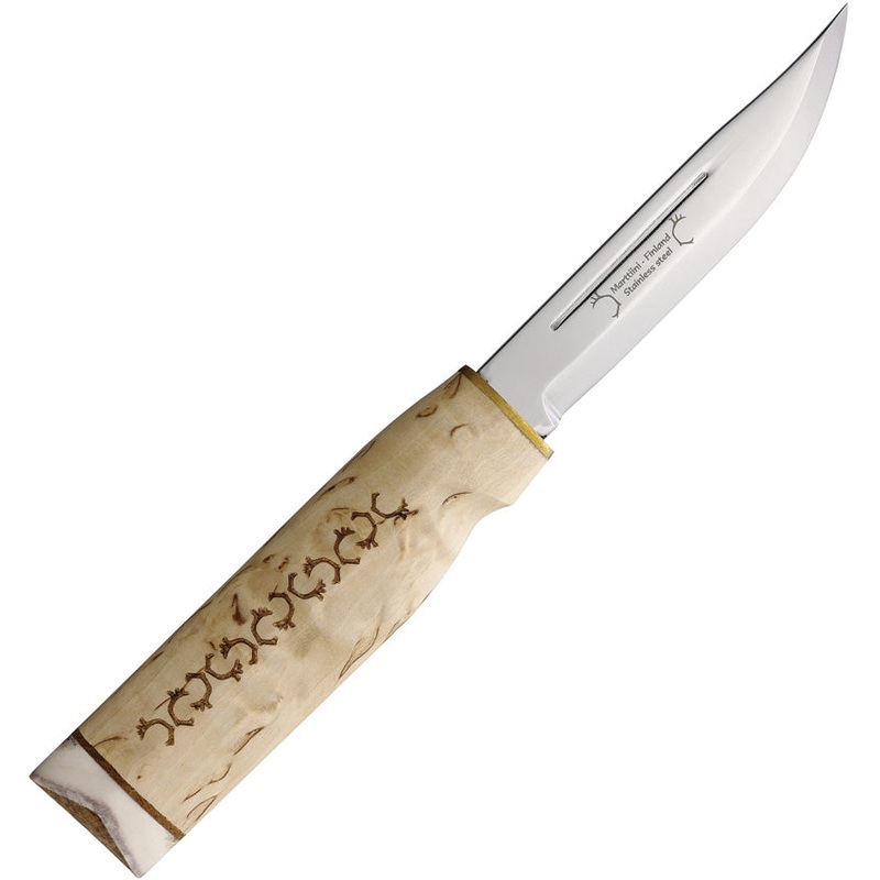 Marttiini Wild Reindeer 11 Curly Wood Birch 4034 Stainless Fixed Blade Knife w/ Belt Sheath 542014C