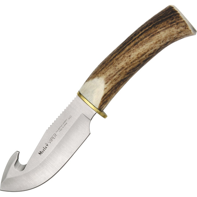 Muela Viper Brown & White Stag 440 Stainless Steel Fixed Blade Knife w/ Belt Sheath 11A