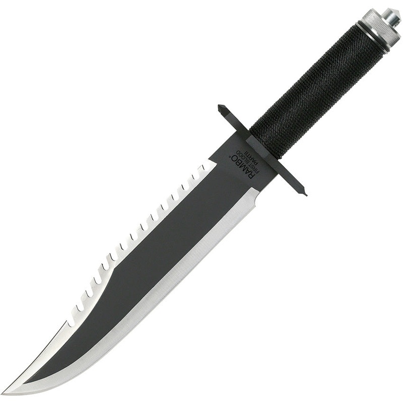 Rambo First Blood Part II Standard Black Nylon Cord Stainless Fixed Blade Knife w/ Sheath 9294