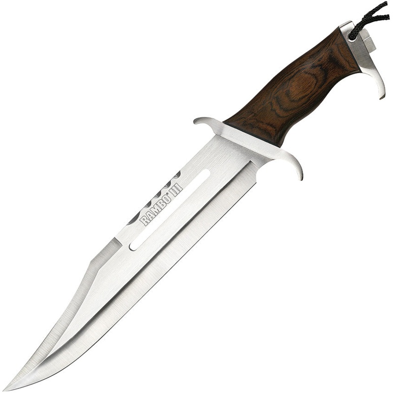 Rambo III Standard Edition Hardwood Stainless Steel Fixed Blade Knife w/ Sheath 9296