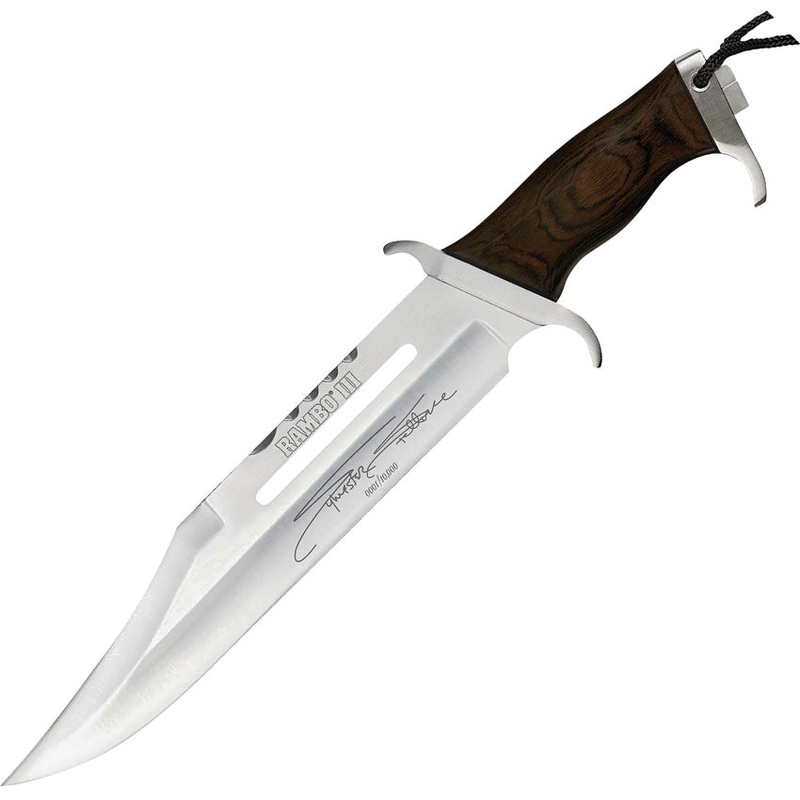 Rambo Mini III Bowie Brown Wooden Stainless Steel Fixed Blade Knife w/ Sheath 9433   - On Sale