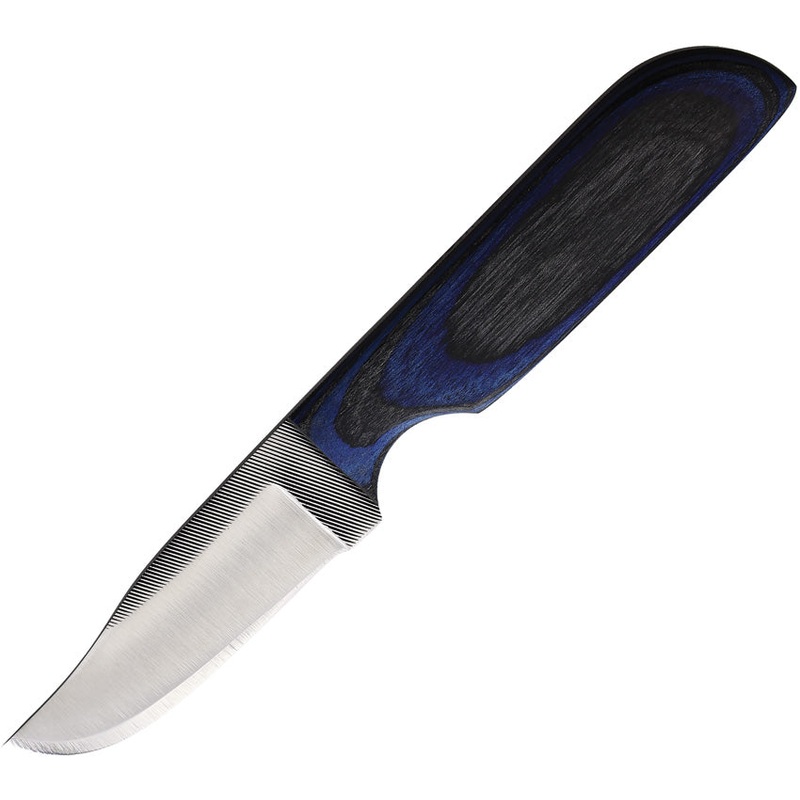 Anza Black & Blue Wood Clip Pt Fixed Blade Knife w/ Leather Belt Sheath WKR2BBW