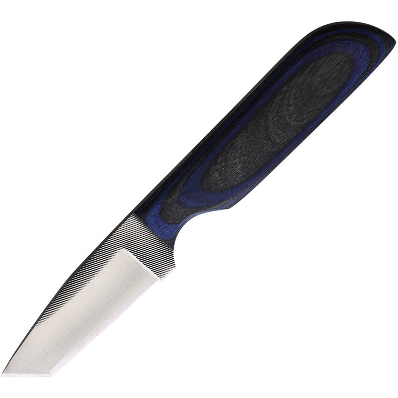 Anza Black & Blue Wood Tanto Fixed Blade Knife w/ Leather Belt Sheath WKR1BBW
