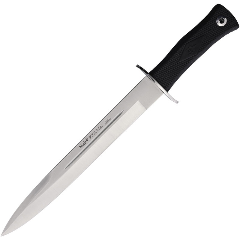 Muela Scorpion Black Checkered Stainless Steel Spear Pt Fixed Blade Knife w/ Sheath 98262