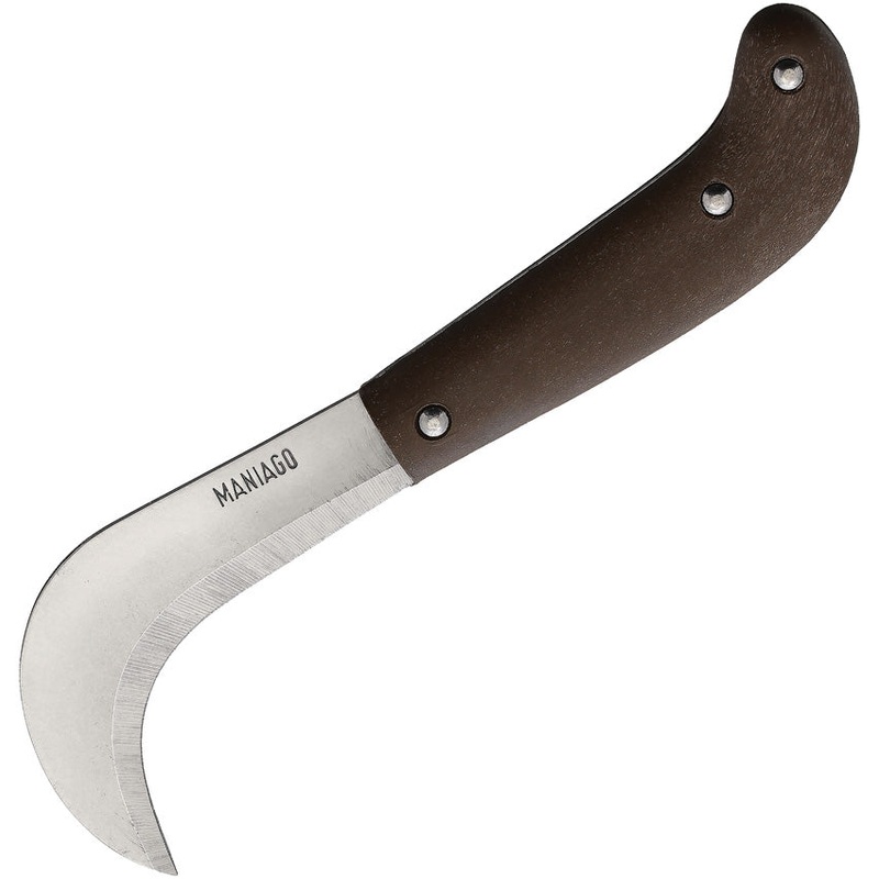 Fox Roncole Lama Brown Wooden Stainless Steel Hawkbill Fixed Blade Knife 35616B