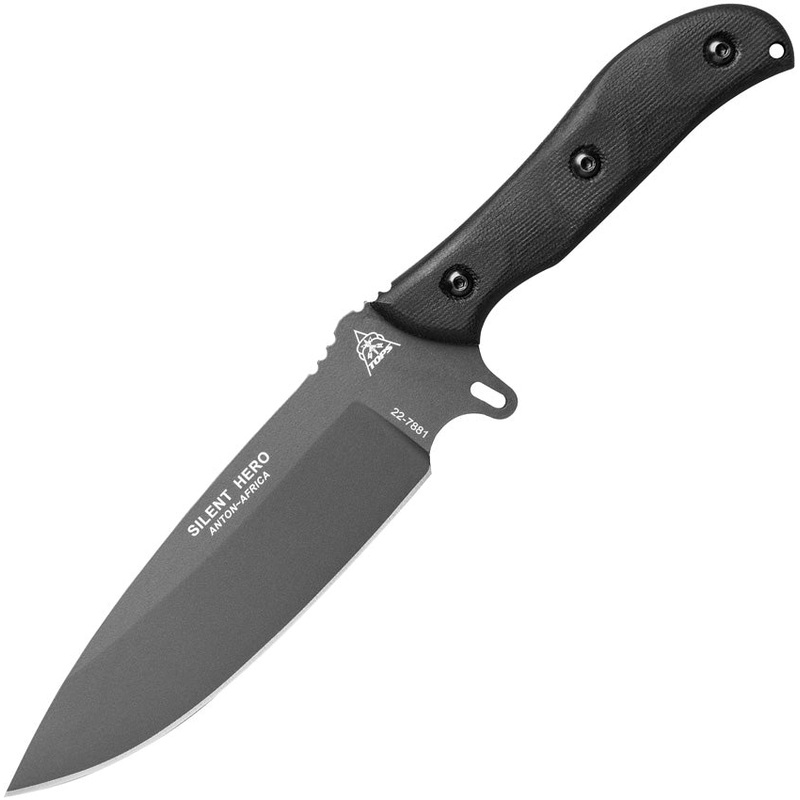 TOPS Silent Hero Black Canvas Micarta 1095 Sniper Gray Fixed Blade Knife HERO04