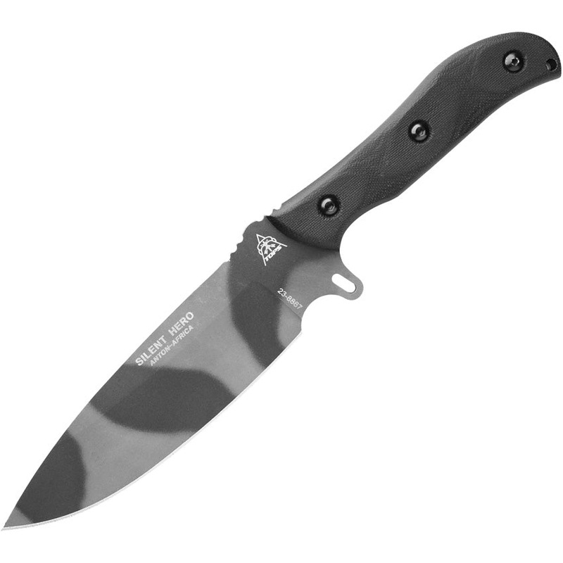 TOPS Silent Hero Black Micarta 1095 Camo Fixed Blade Knife w/ Sheath HERO04C