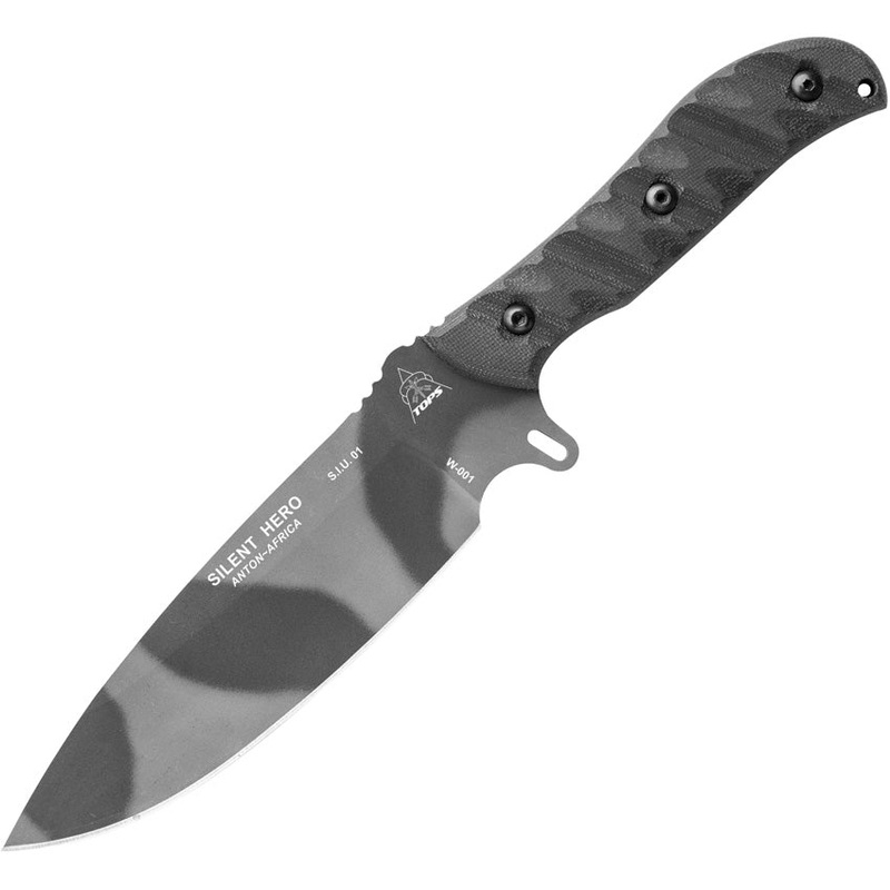 TOPS Silent Hero Black Rocky Mountian Tread 1095 Camo Fixed Blade Knife HERO03C