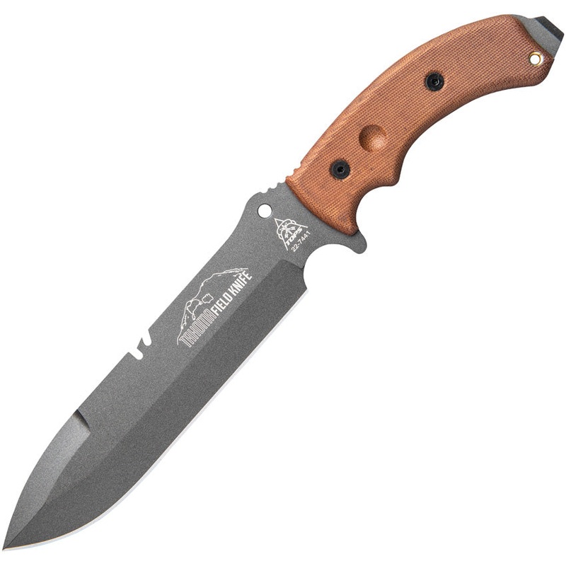 TOPS Tahoma Field Tan Canvas Micarta 1095 Single Edge Fixed Blade Knife TAHO03TNS