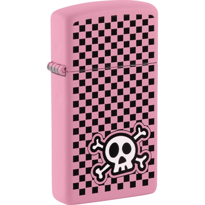 Zippo Checkered Skull Design Pink Matte Windproof Lighter 53568
