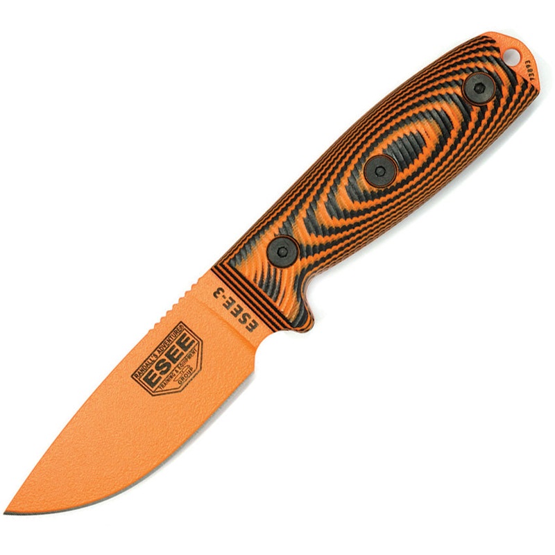 ESEE Model 3 Orange & Black Sprial G10 1095HC Stainless Steel Fixed Blade Knife w/ Sheath 3PMOR006