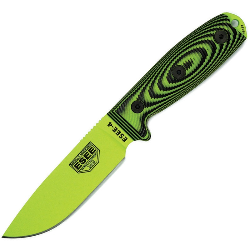 ESEE Model 4 Venom Green & Black G10 1095HC Stainless Steel Fixed Blade Knife w/ Sheath 4PVG007