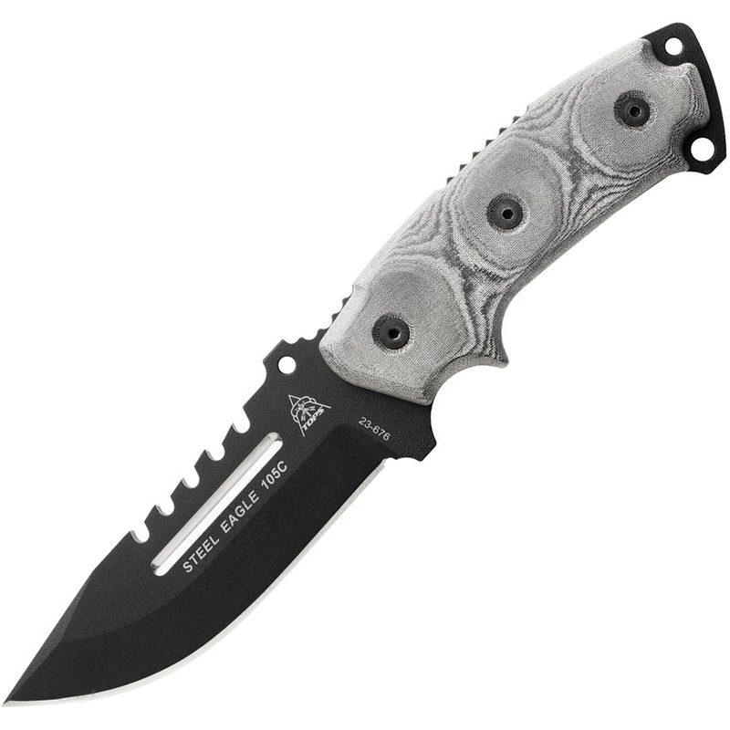 TOPS Steel Eagle Sawback Black & Gray Micarta 1095 DP Fixed Blade Knife E105C