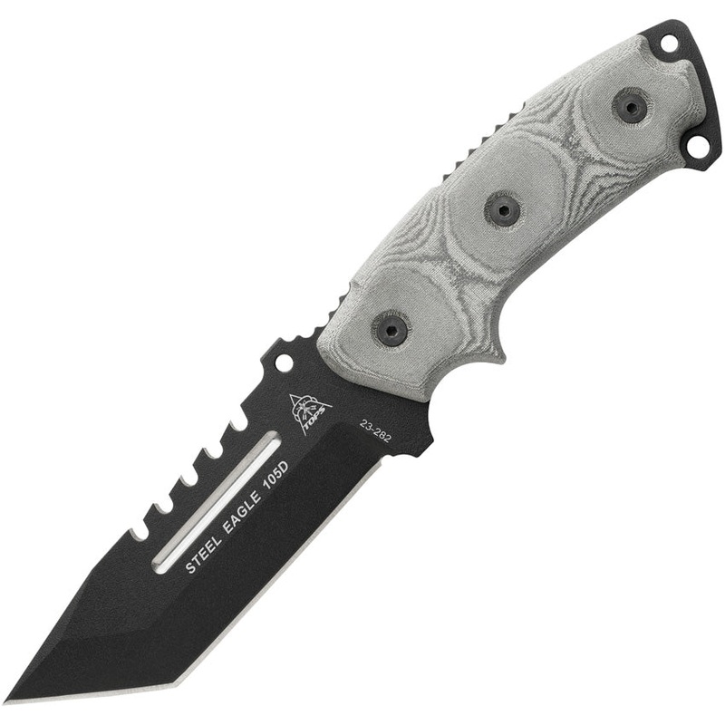 TOPS Steel Eagle Sawback Black & Gray Micarta 1095 Tanto Fixed Blade Knife E105D