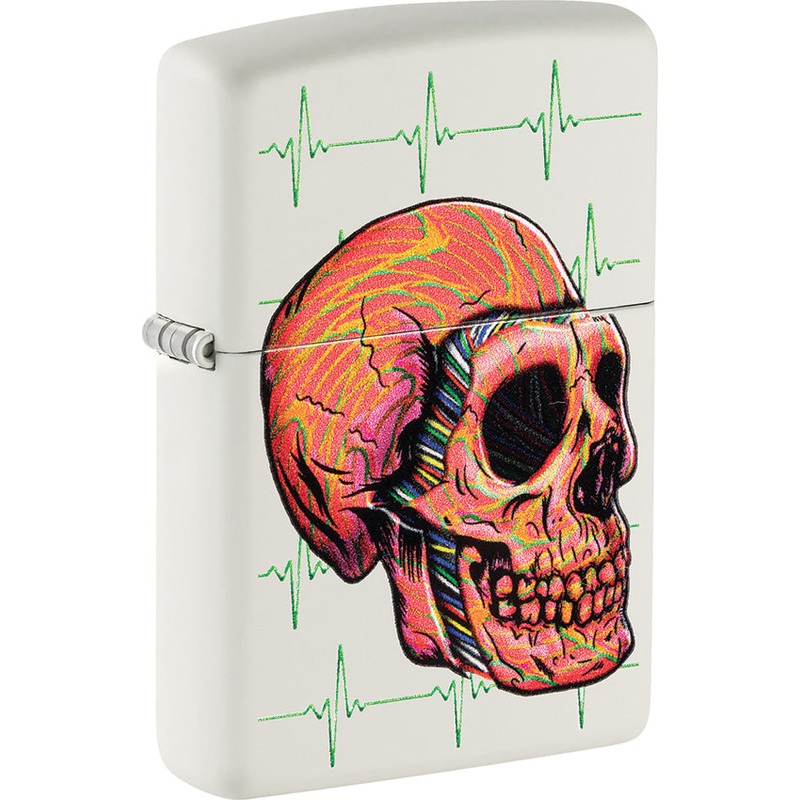 Zippo Cyber Skull Design White Matte Windproof Lighter 74414