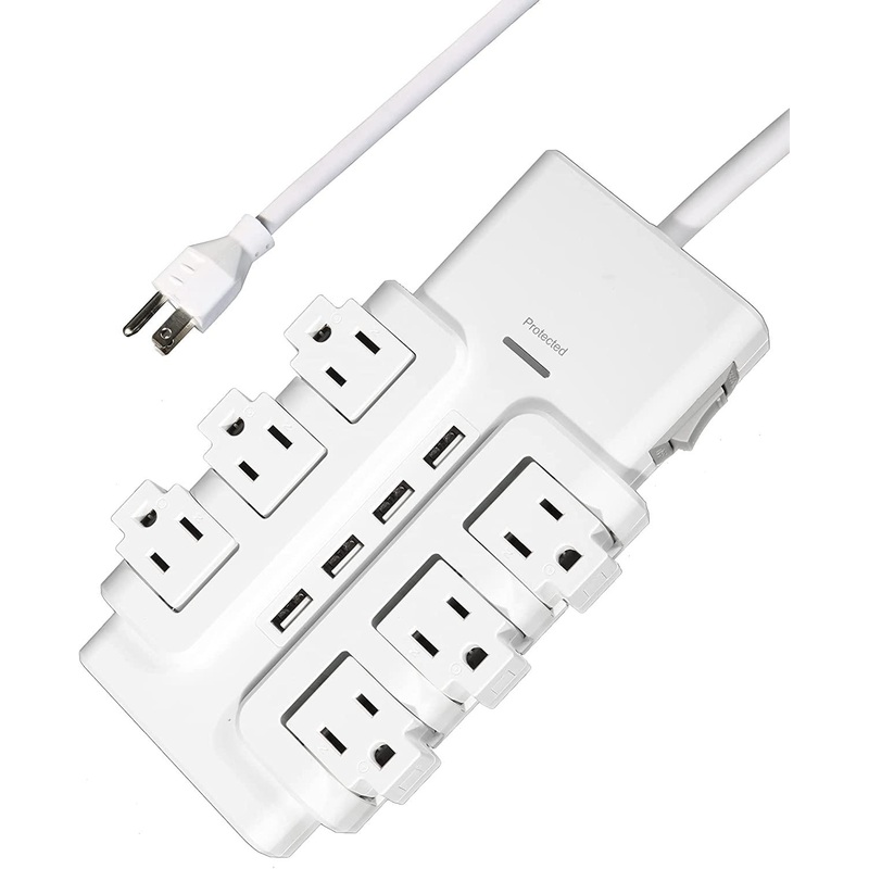 6 Outlets Extender Rotating Power Strip Surge Protector with 4 USB Ports and 6ft Extension Cord Wall Mount for Home Office