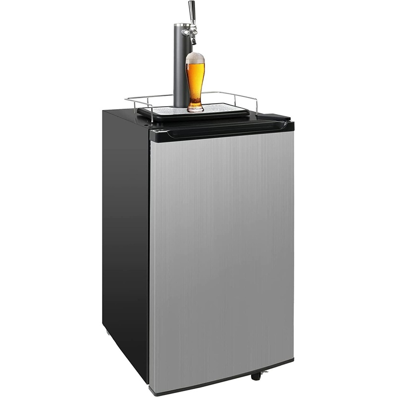 3.4 Cu.Ft. Stainless Steel Kegerator, Keg Beer Cooler for Beer Dispensing with 4 Casters, CO2 Cylinder & Temperature Control, Black