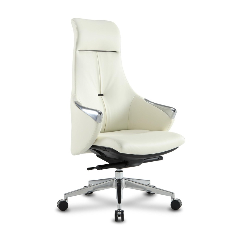 High Back Executive Chair, Ergonomic Leather Office Chair with Adjustable Height and Tilt Function and 360 Swivel Office Chair,White