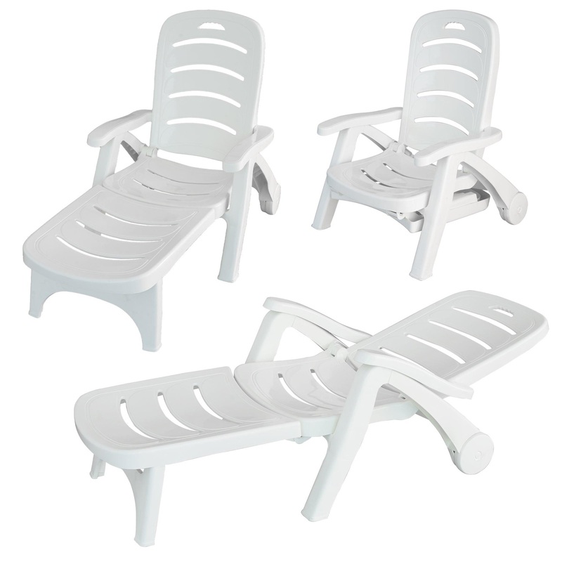Outdoor Chaise Lounge Patio Pool Lounge Chairs with 5 Level Adjustable and Wheels, White
