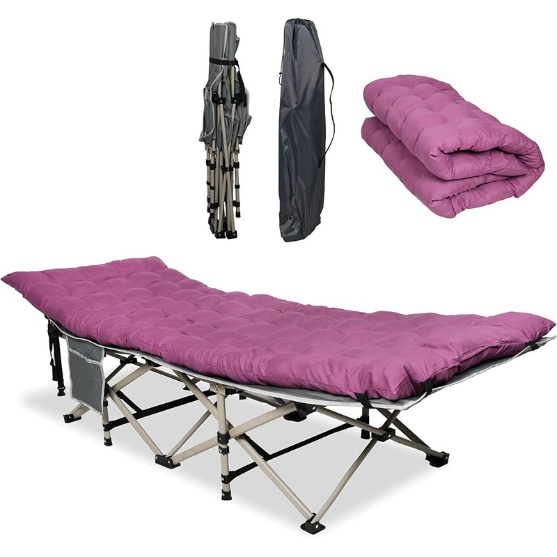 Folding Camping Cot Sleeping Cot Bed with Detachable Mattress, Gray & Dark Purple