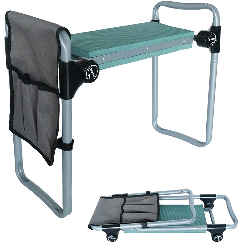 Garden Kneeler Seat Button Folding Gardening Bench with EVA Foam Kneeling Pad & Pouch
