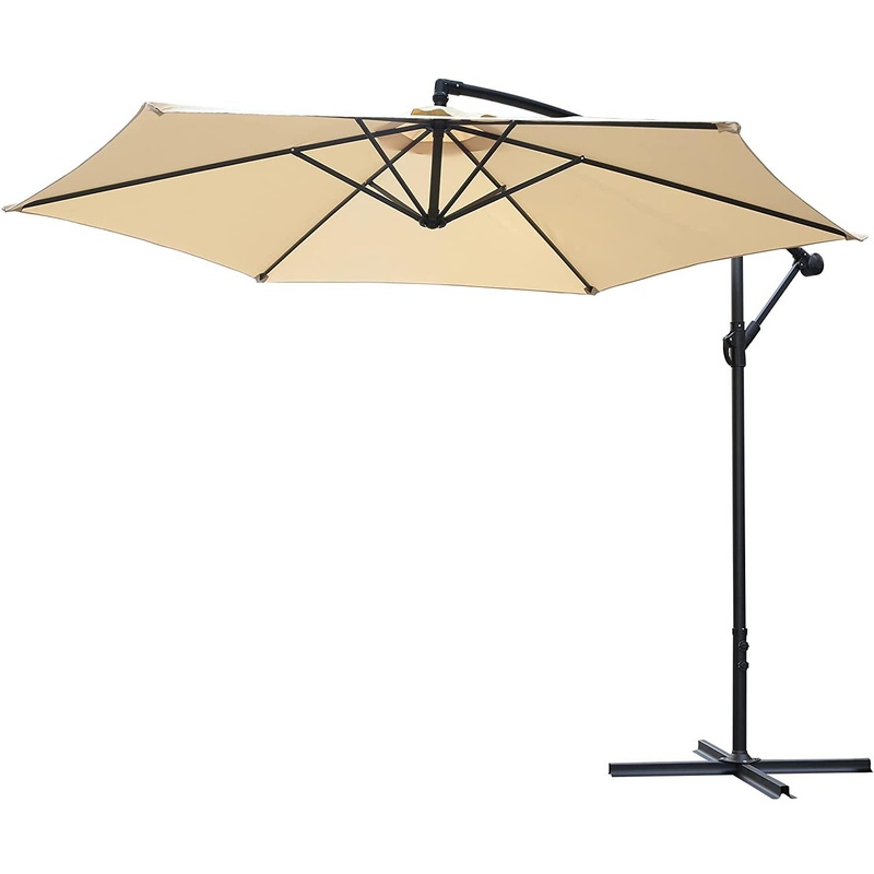 Cantilever Hanging Umbrella Rotation Patio Offset Umbrella without Weight Base, Beige