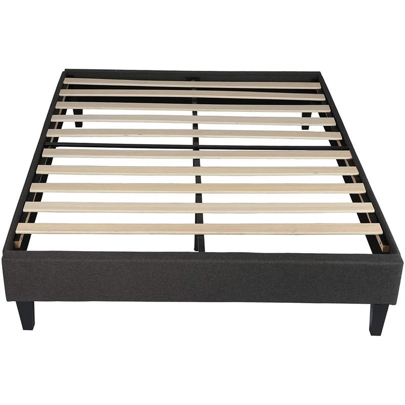 14 Inch Upholstered Platform Bed Frame Mattress Foundation with Wood Slat Support No Box Spring Needed Dark Gray (Queen)