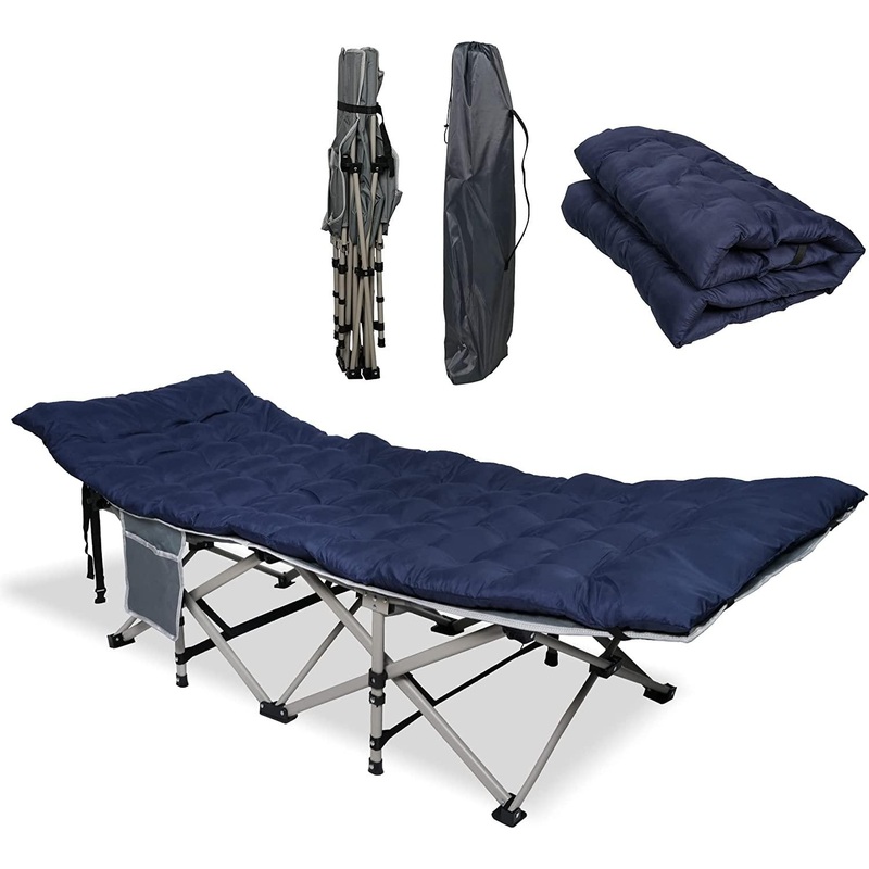 Folding Camping Cot Sleeping Cot Bed with Detachable Mattress, Gray & Dark Blue