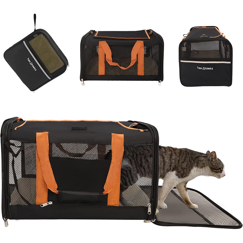 Cupets Foldable Airline Approved Pet Carrier with Safety Strap, Black