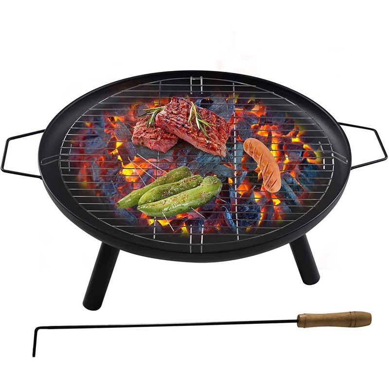 Outdoor Wood Burning Fire Bowl Easy Assembly Fireplace with Portable Poker and Grate for Camping Patio Backyard Beach Picnic