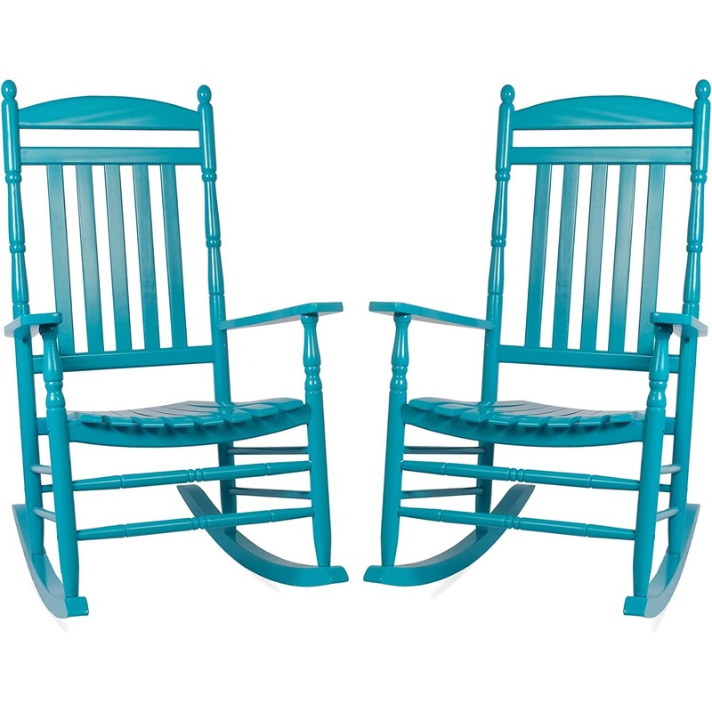 Set of 2 Outdoor Rocking Chairs, Outdoor Indoor Oversized Patio Rocker Chair High Back Rocker, Blue