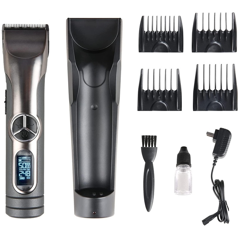Professional Cordless Rechargeable Hair Clipper Kit for Men with Charging Base for Barbers 4 Guide Combs & 5 Speeds