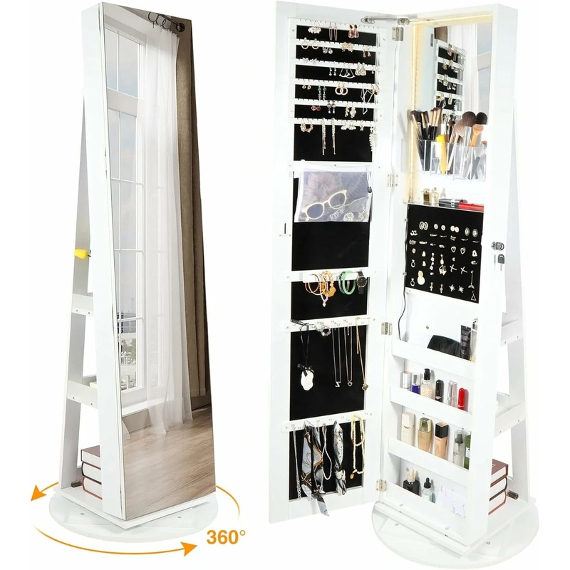 REDCAMP 360 Swivel Jewelry Cabinet with LED Lights