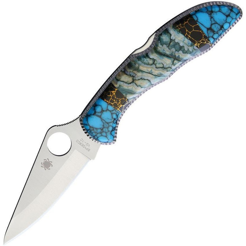 Yellowhorse Custom Spyderco Delica Blue YH268 BLUE MAMMOTH TOOTH